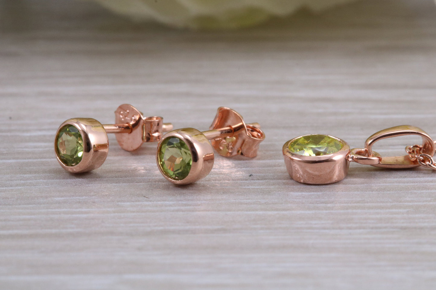 Sterling Silver Real Peridot Earrings and Matching Necklace