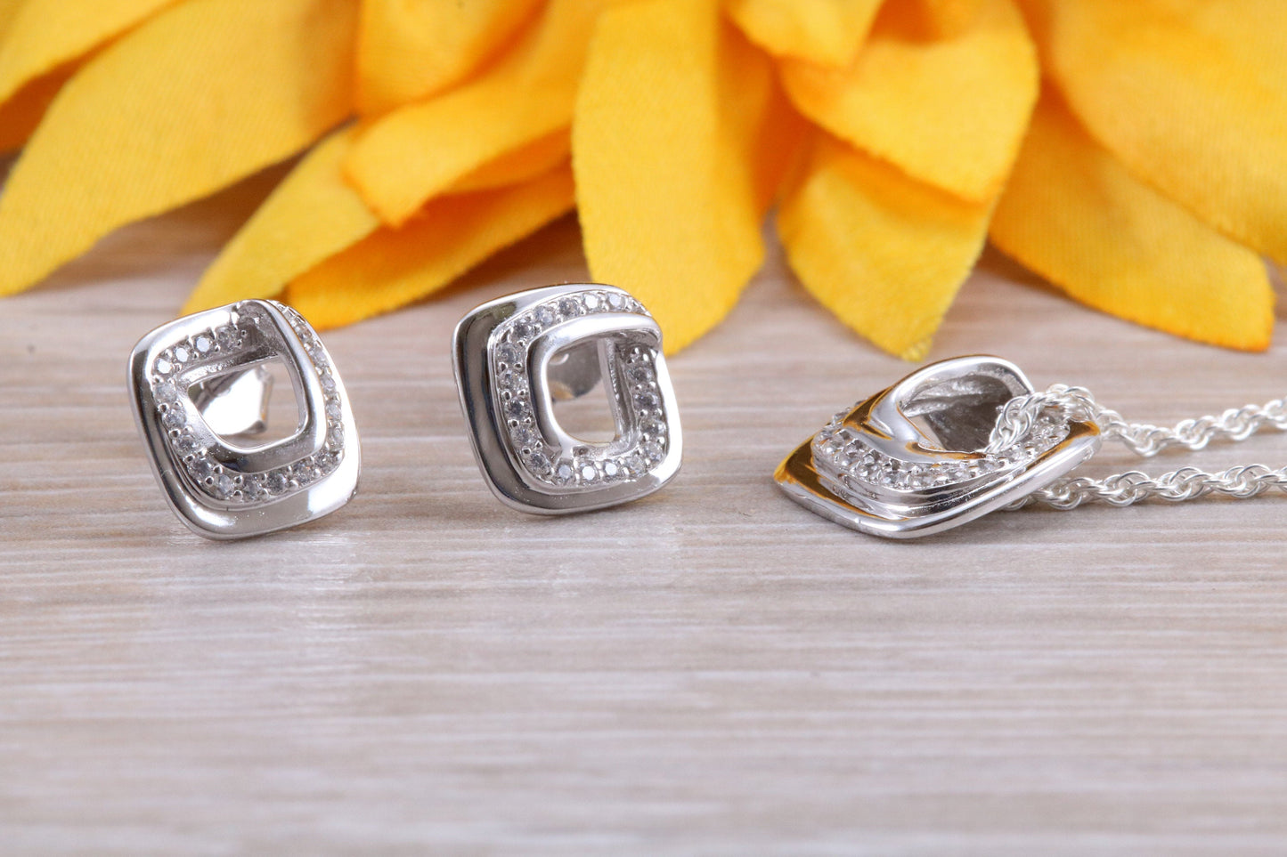 Sterling Silver Stud Earrings with Matching Necklace
