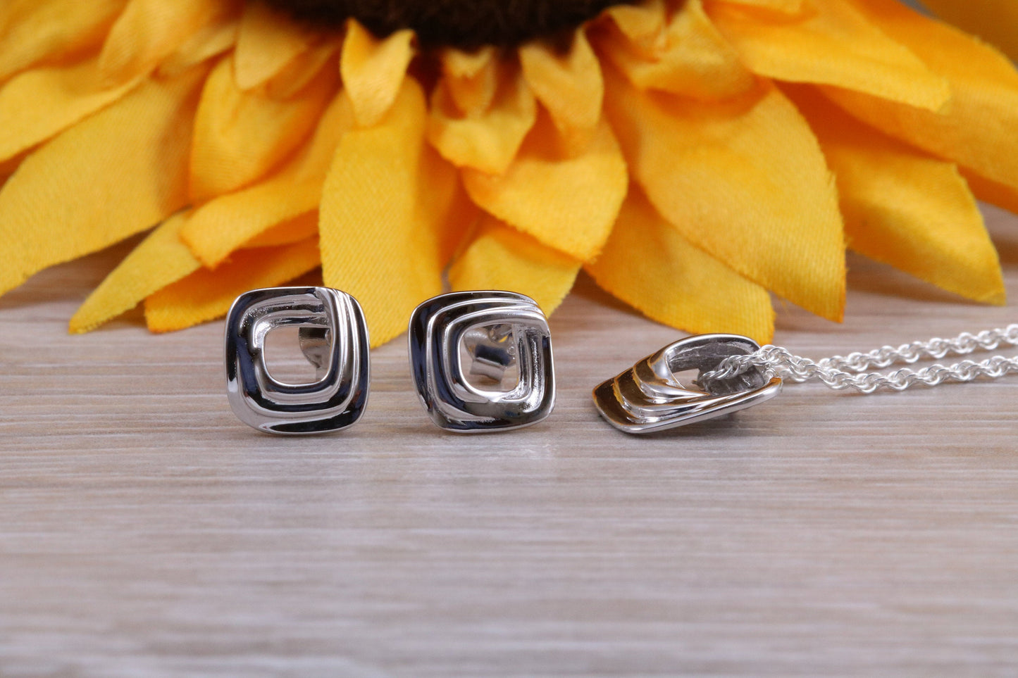 Sterling Silver Stud Earrings with Matching Necklace