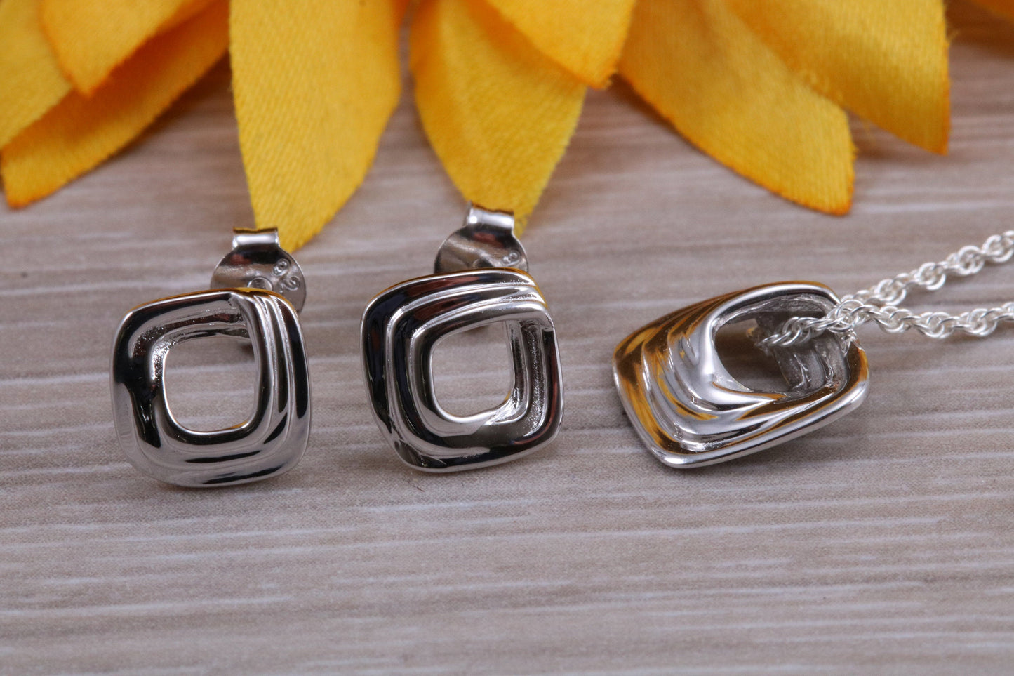 Sterling Silver Stud Earrings with Matching Necklace