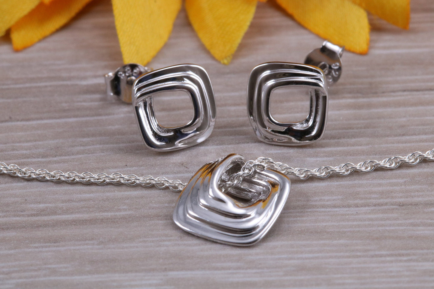 Sterling Silver Stud Earrings with Matching Necklace
