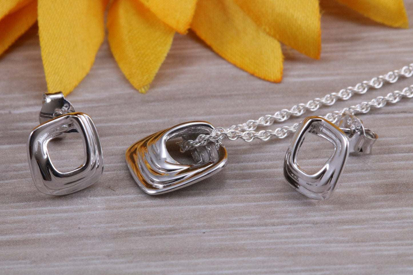 Sterling Silver Stud Earrings with Matching Necklace