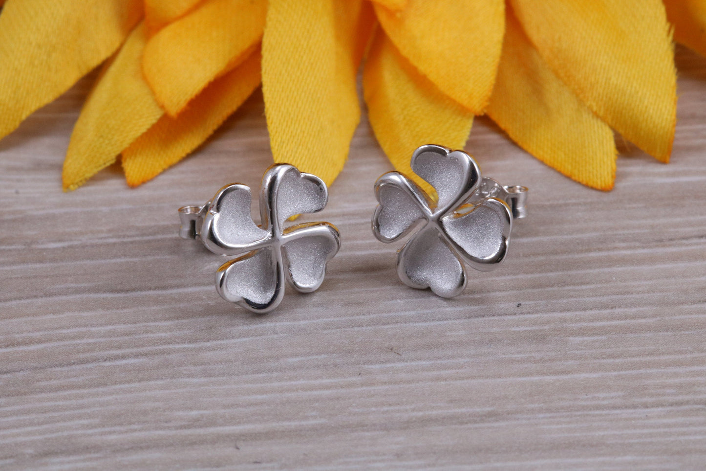 Sterling Silver Four leaf Clover Stud Earrings with Matching Necklace