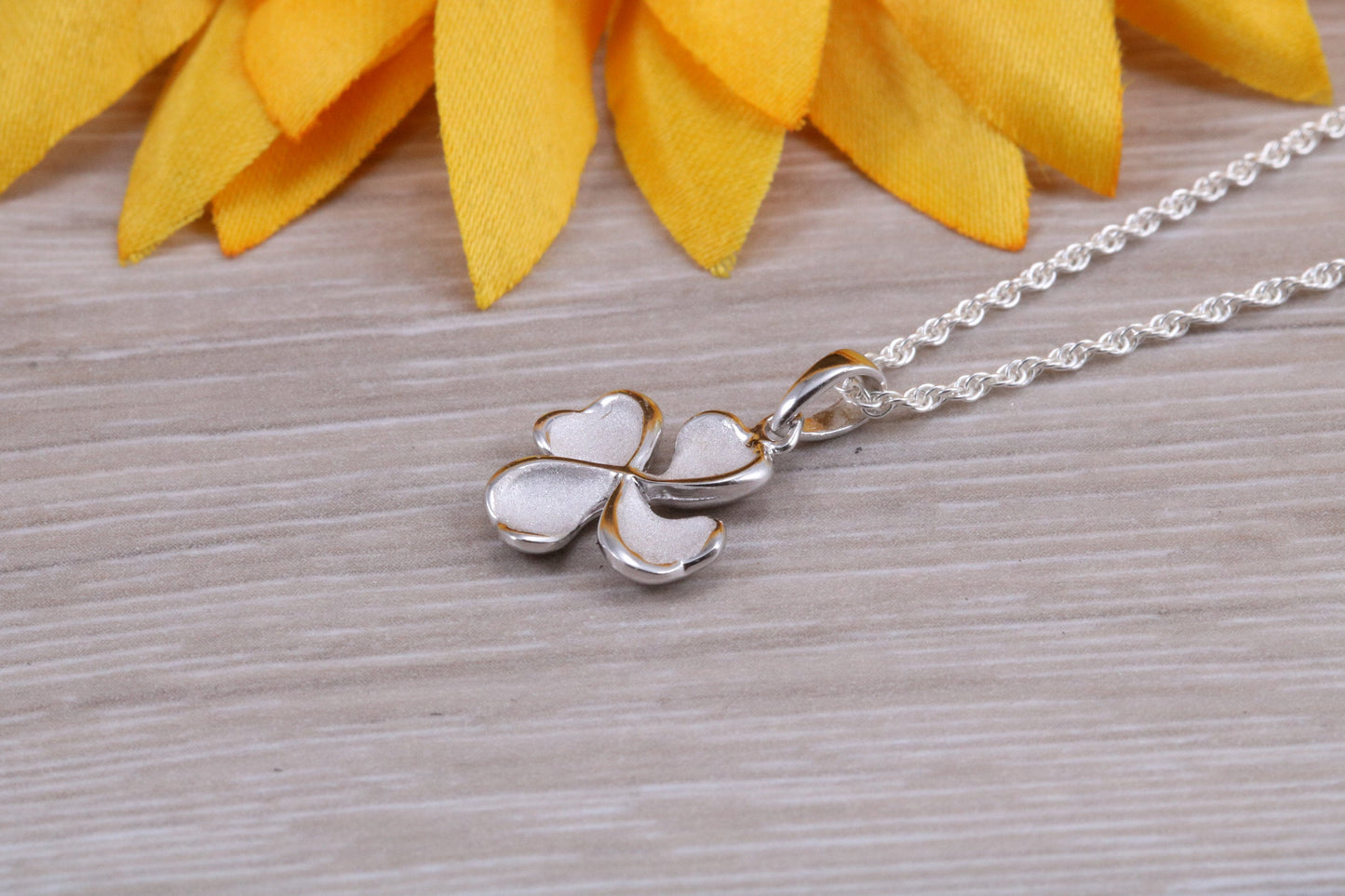 Sterling Silver Four leaf Clover Stud Earrings with Matching Necklace