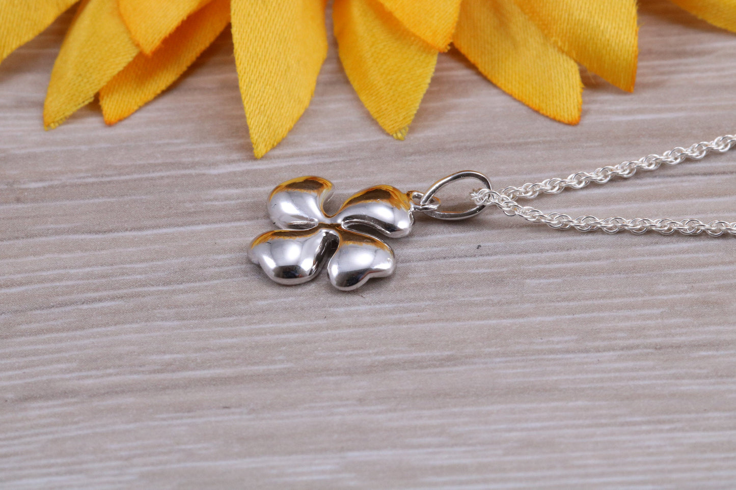 Sterling Silver Four leaf Clover Stud Earrings with Matching Necklace