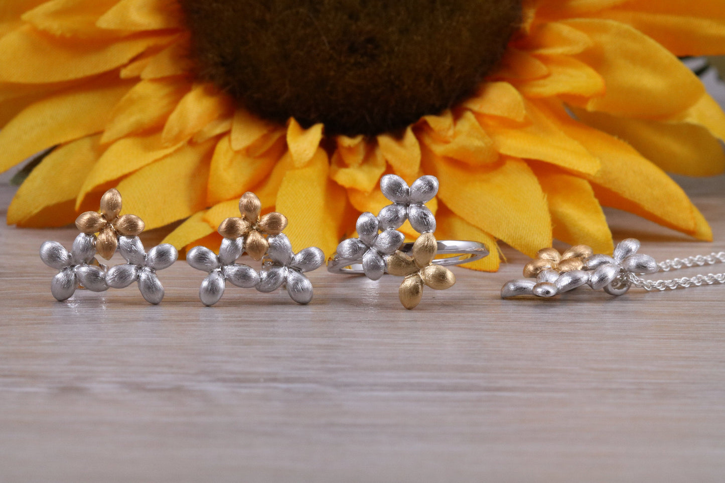 Sterling Silver two tone set with Ring, Earrings and Necklace