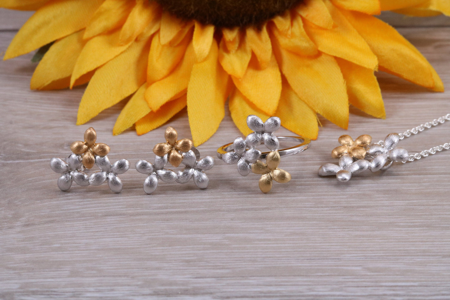 Sterling Silver two tone set with Ring, Earrings and Necklace
