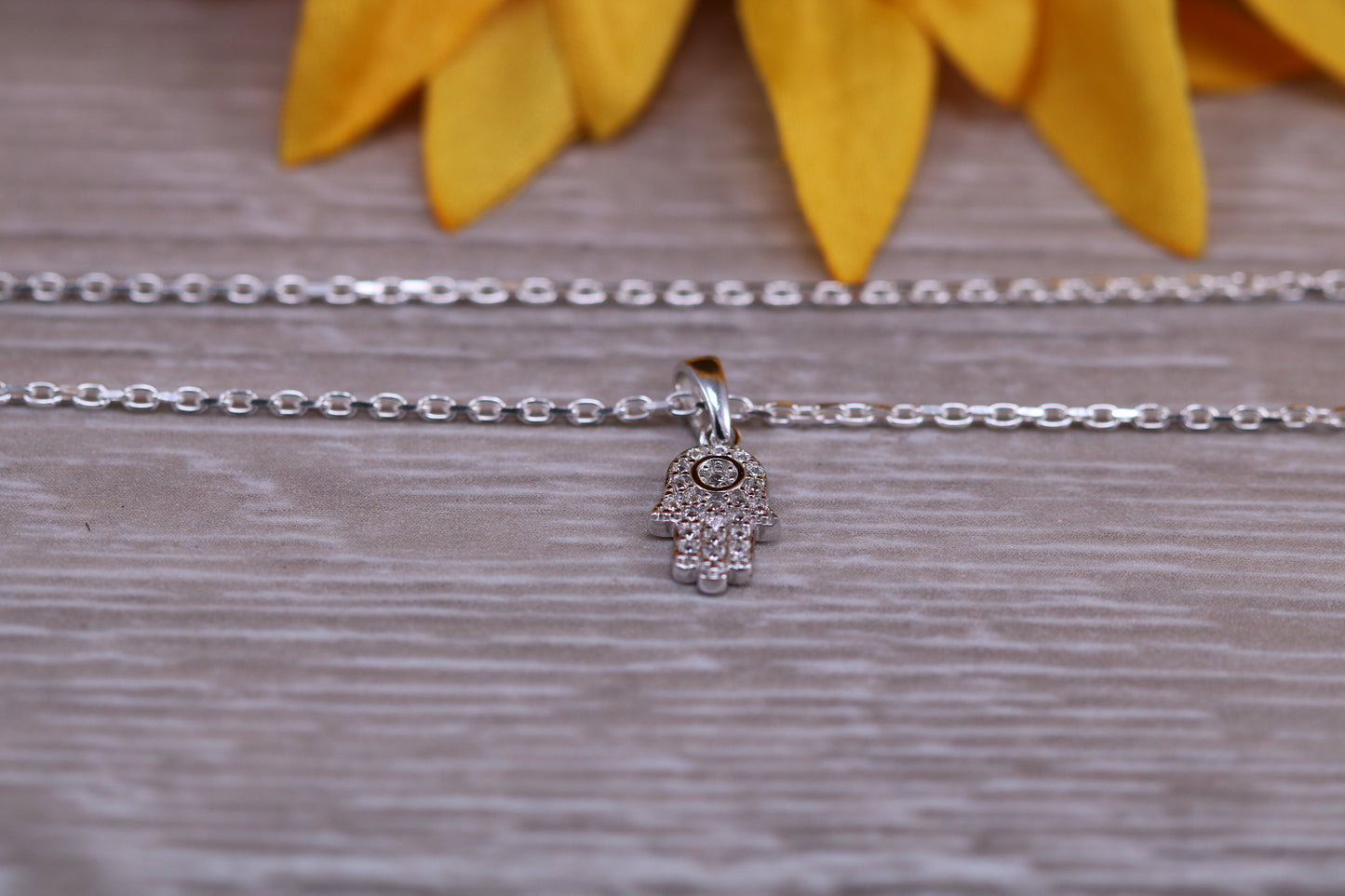 Sterling Silver C Z set Hamsa Necklace
