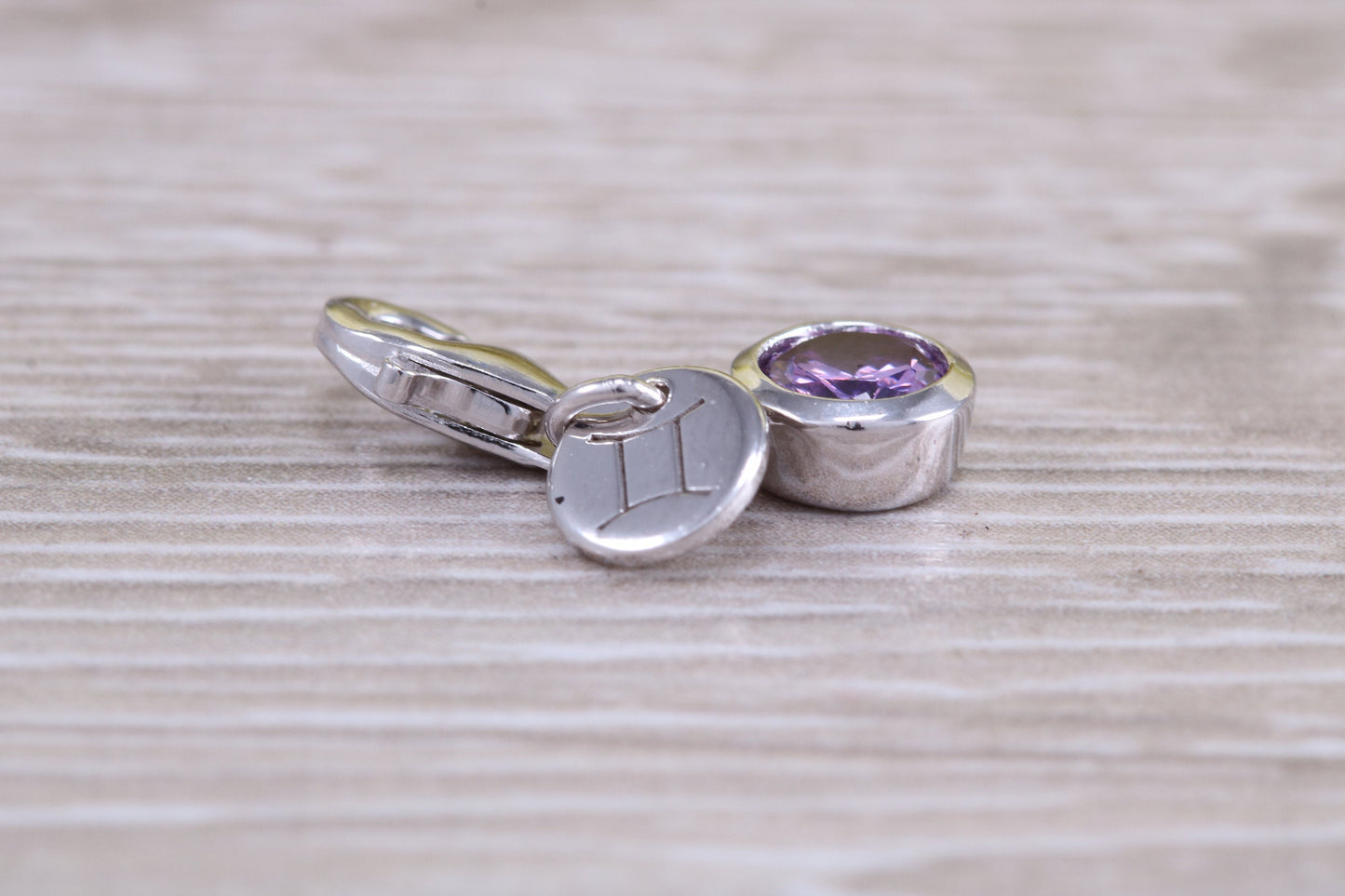 Sterling Silver June light Amethyst Birthstone Charm
