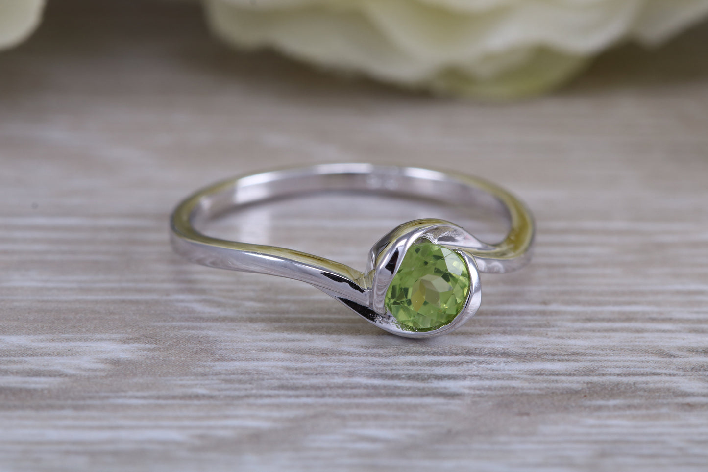 Sterling Silver August Real Peridot Birthstone Ring