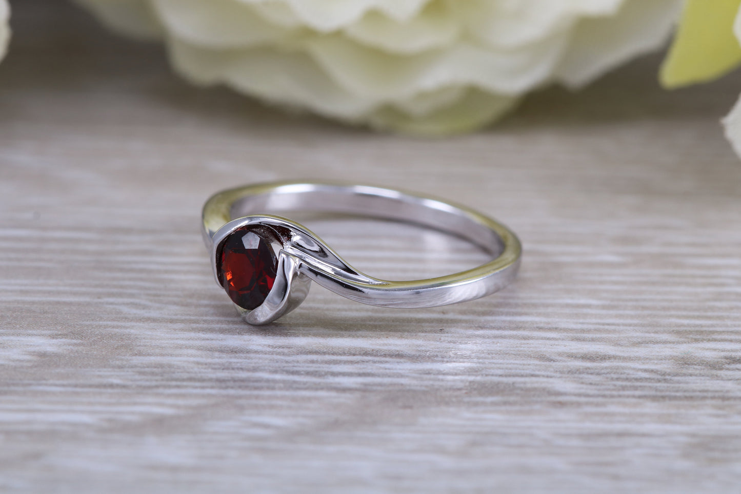 Sterling Silver January Real Garnet Birthstone Ring