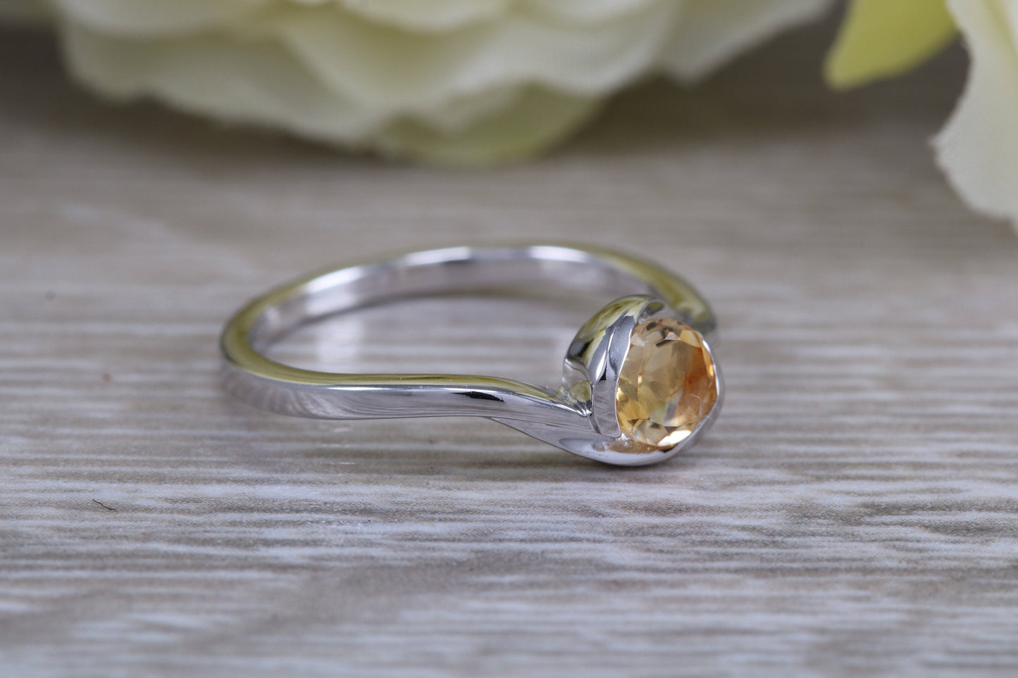 Sterling Silver November Real Citrine Birthstone Ring