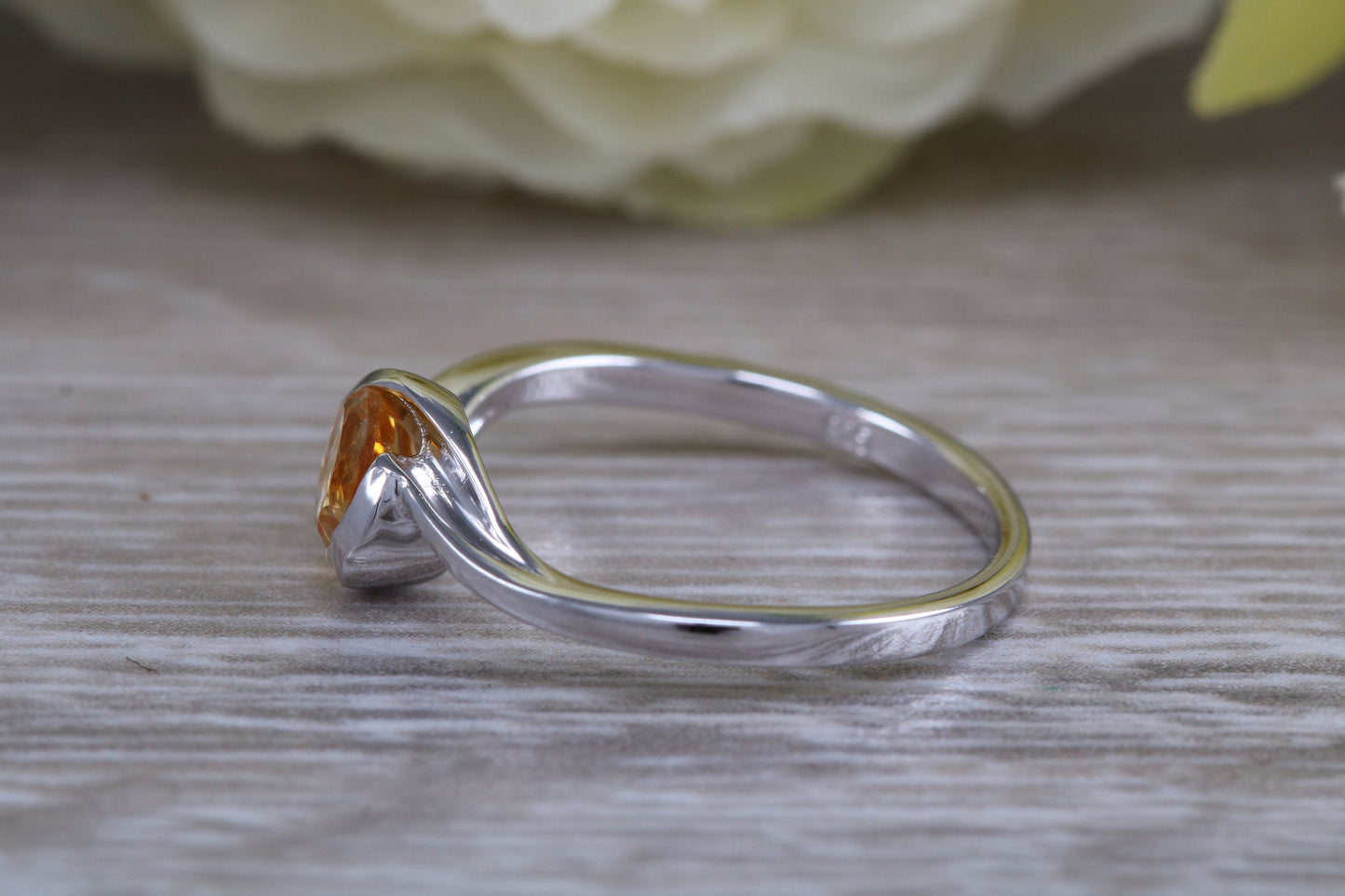 Sterling Silver November Real Citrine Birthstone Ring