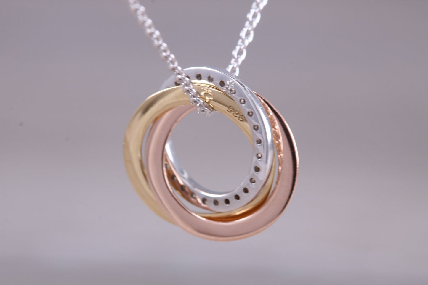Sterling Silver Three Tone C Z set Necklace