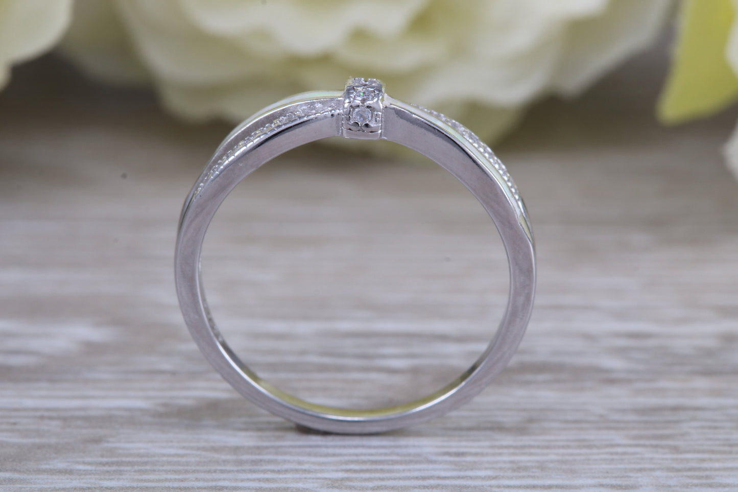 Very sparkly and fiery Opal and cubic zirconia set ring, solid sterling silver ring further rhodium plated for that platinum look