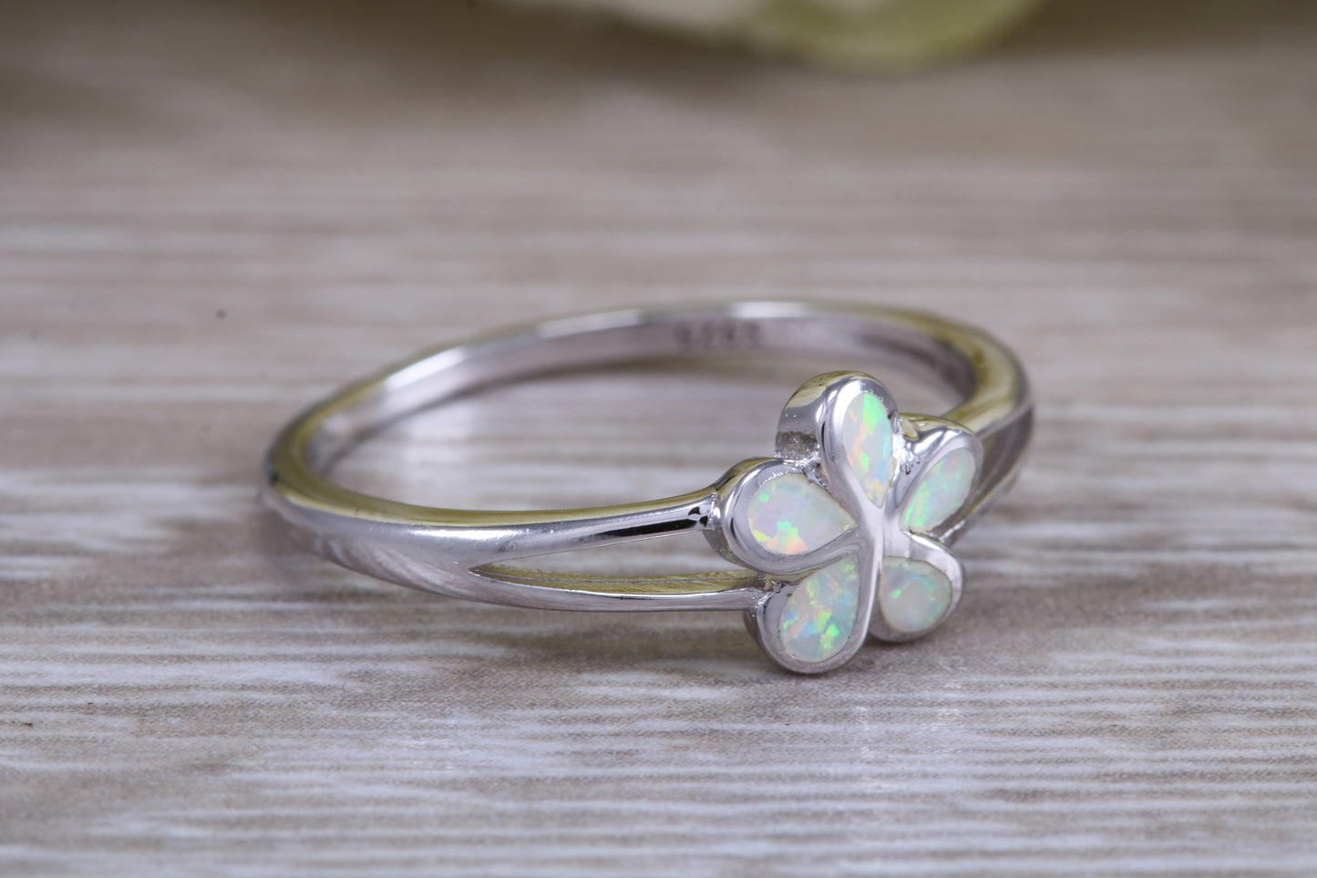Opal daisy flower ring, solid sterling silver ring further rhodium plated for that platinum look