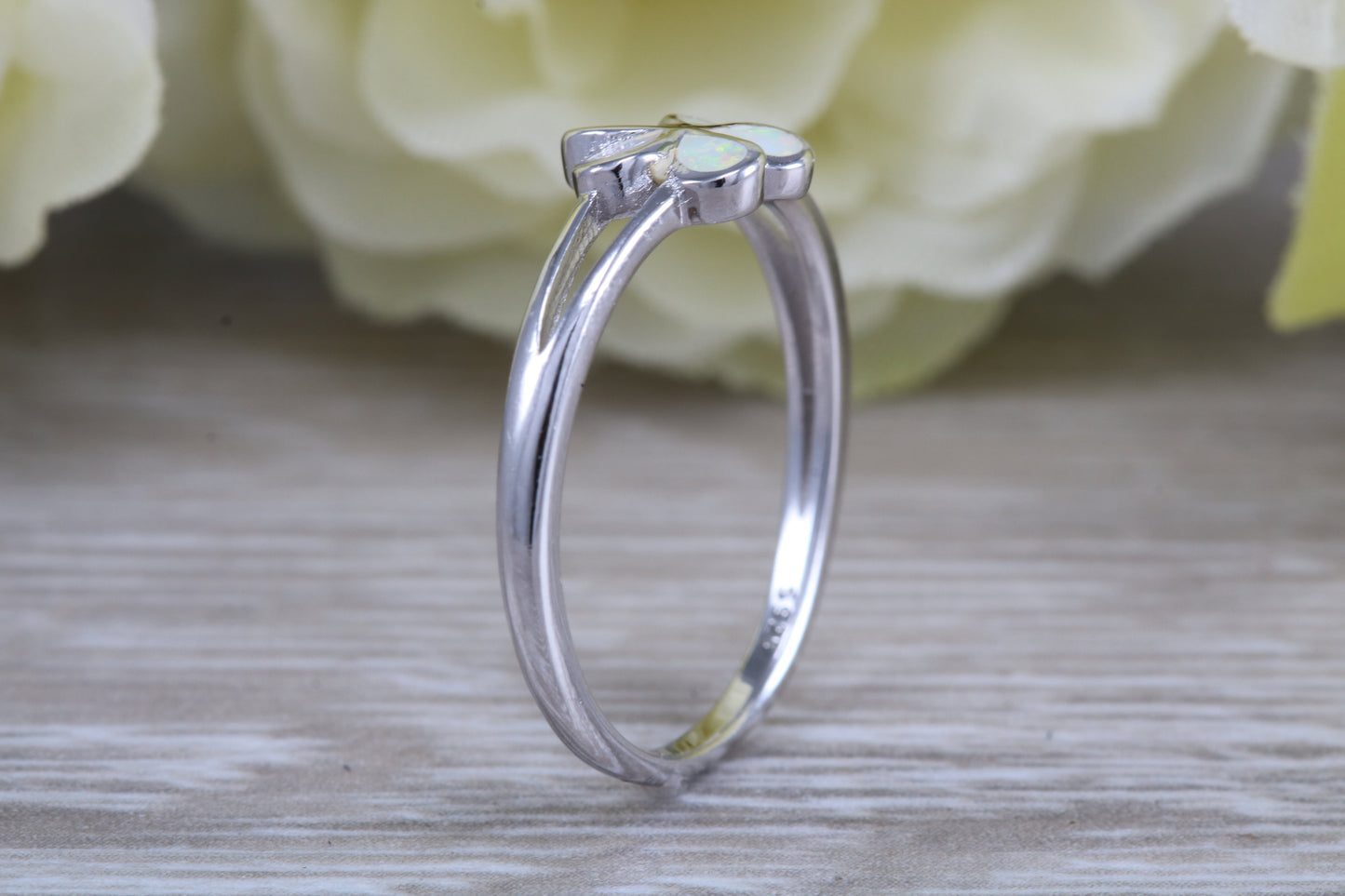 Opal daisy flower ring, solid sterling silver ring further rhodium plated for that platinum look
