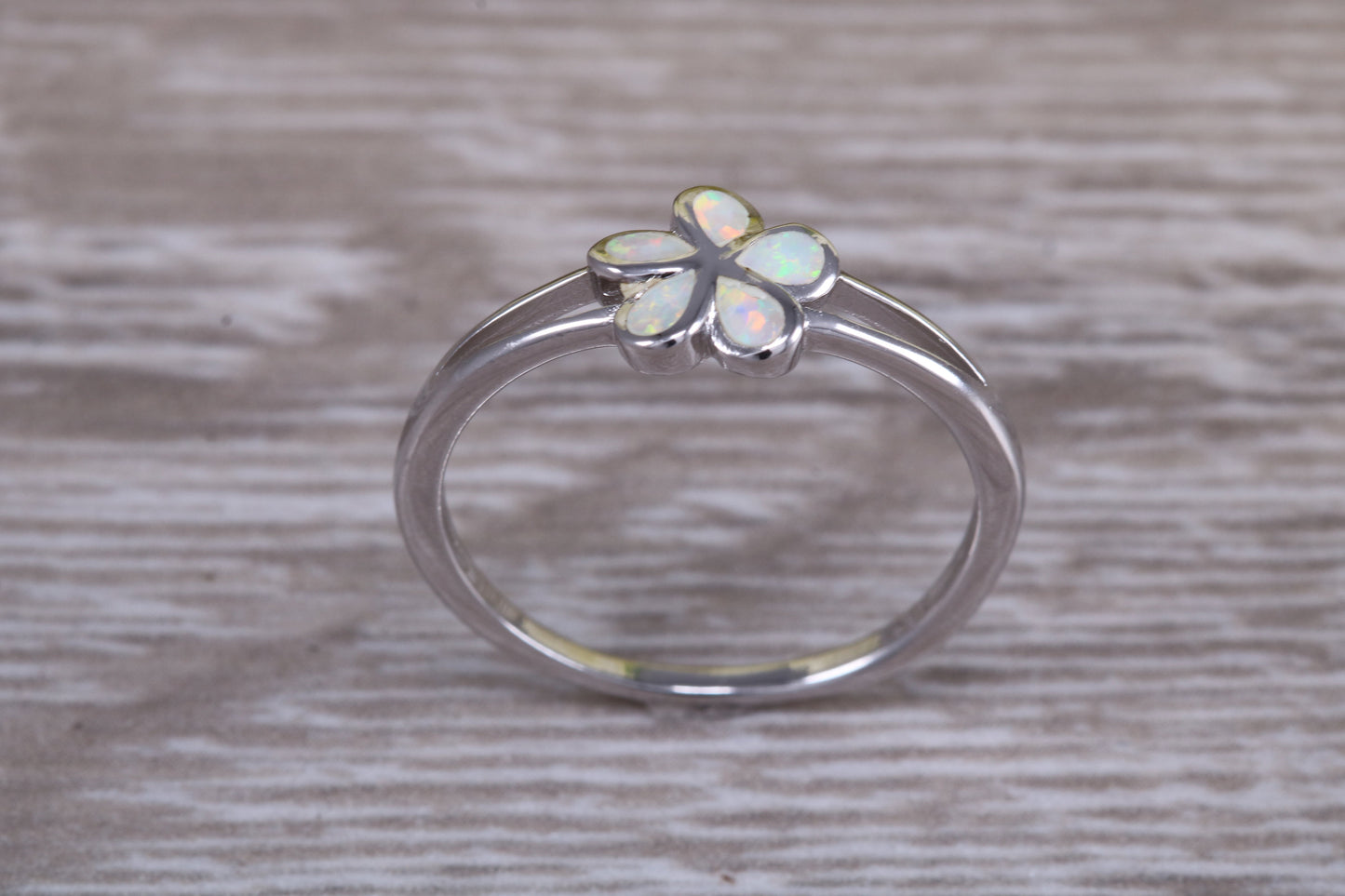 Opal daisy flower ring, solid sterling silver ring further rhodium plated for that platinum look