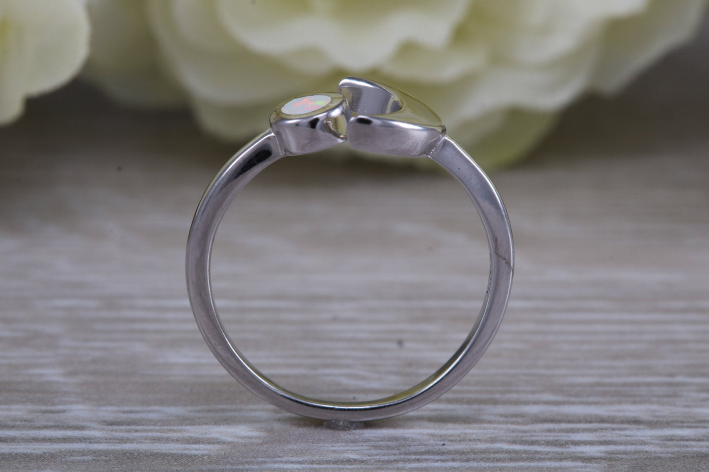 Opal ring, solid sterling silver ring further rhodium plated for that platinum look