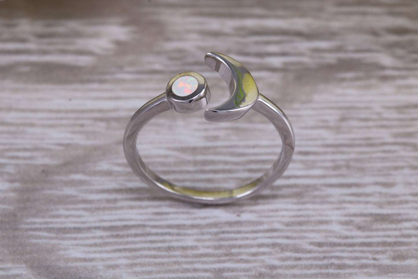 Opal ring, solid sterling silver ring further rhodium plated for that platinum look