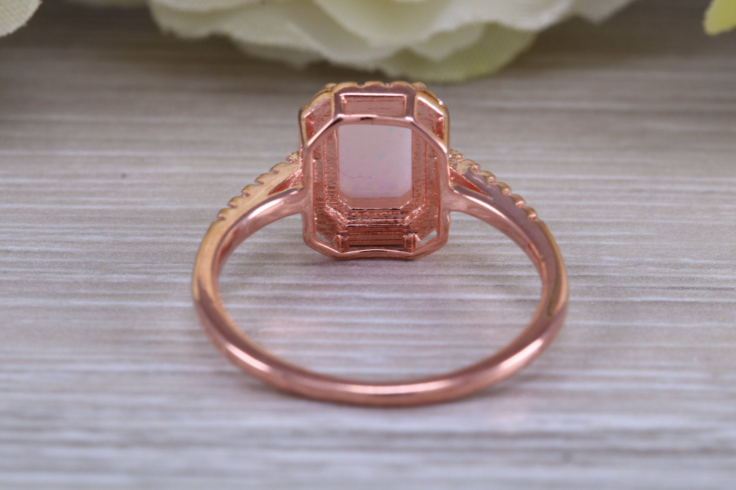 Very sparkly and fiery Opal and cubic zirconia set dress ring, solid sterling silver ring further 18ct rose gold plated