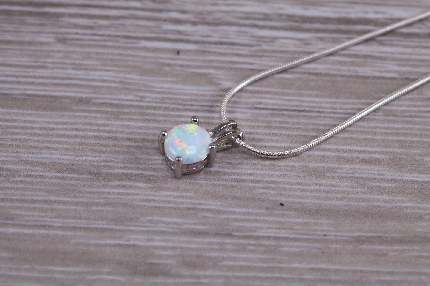 Sterling Silver Opal Solitaire Necklace