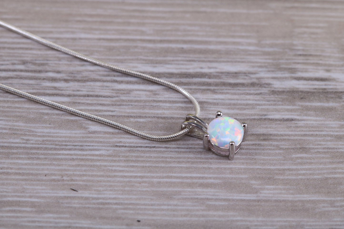 Sterling Silver Opal Solitaire Necklace