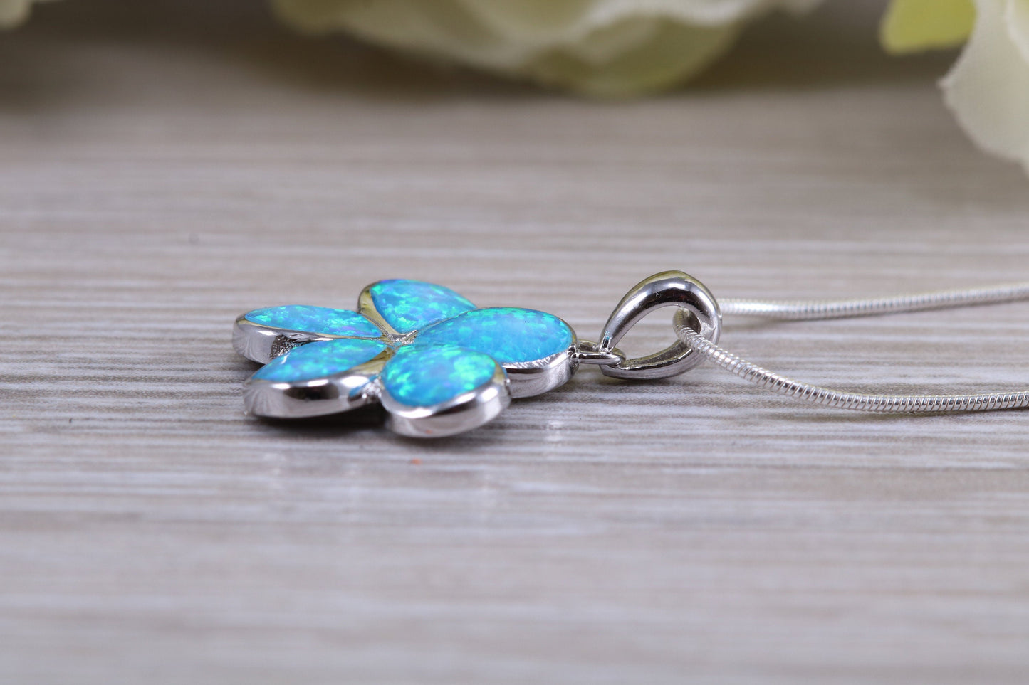 Silver Daisy Flower Opal Necklace