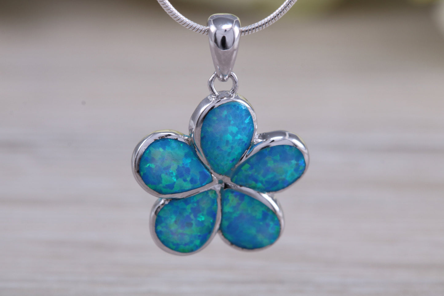 Silver Daisy Flower Opal Necklace