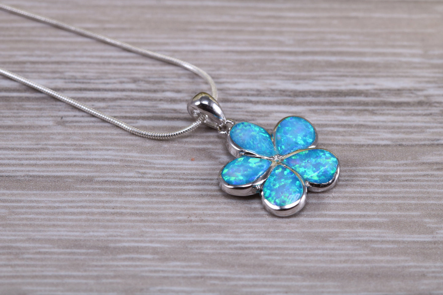 Silver Daisy Flower Opal Necklace