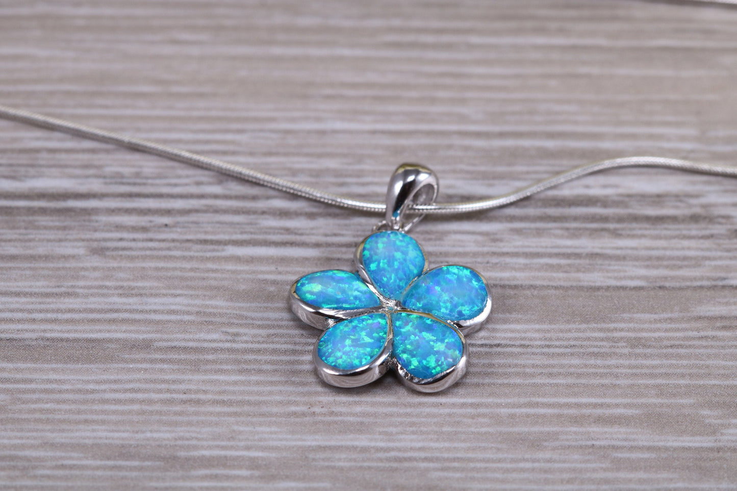 Silver Daisy Flower Opal Necklace