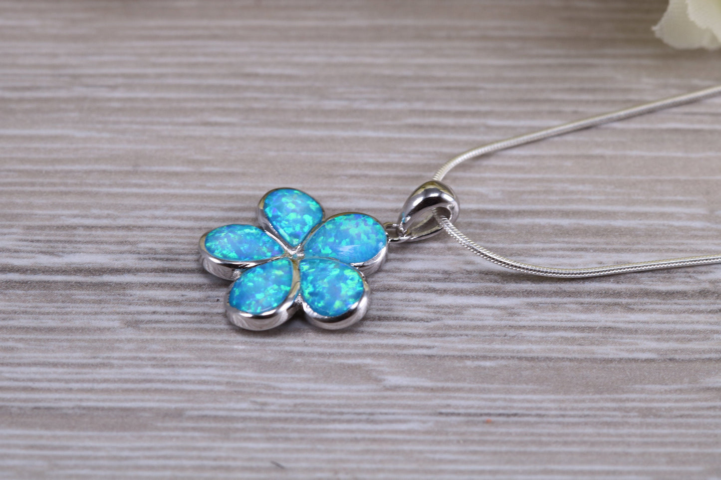 Silver Daisy Flower Opal Necklace
