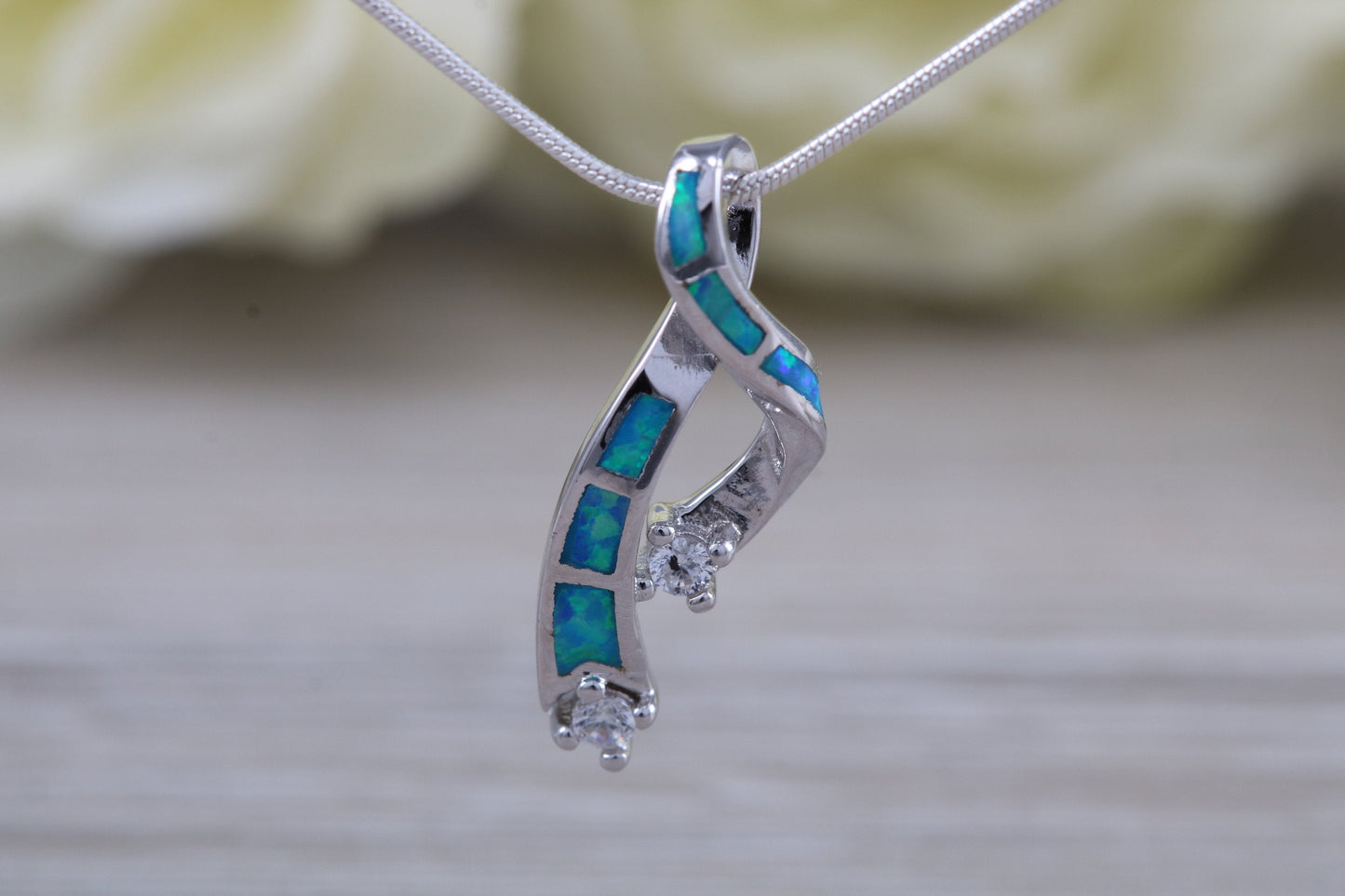 Sterling Silver Blue Opal Necklace