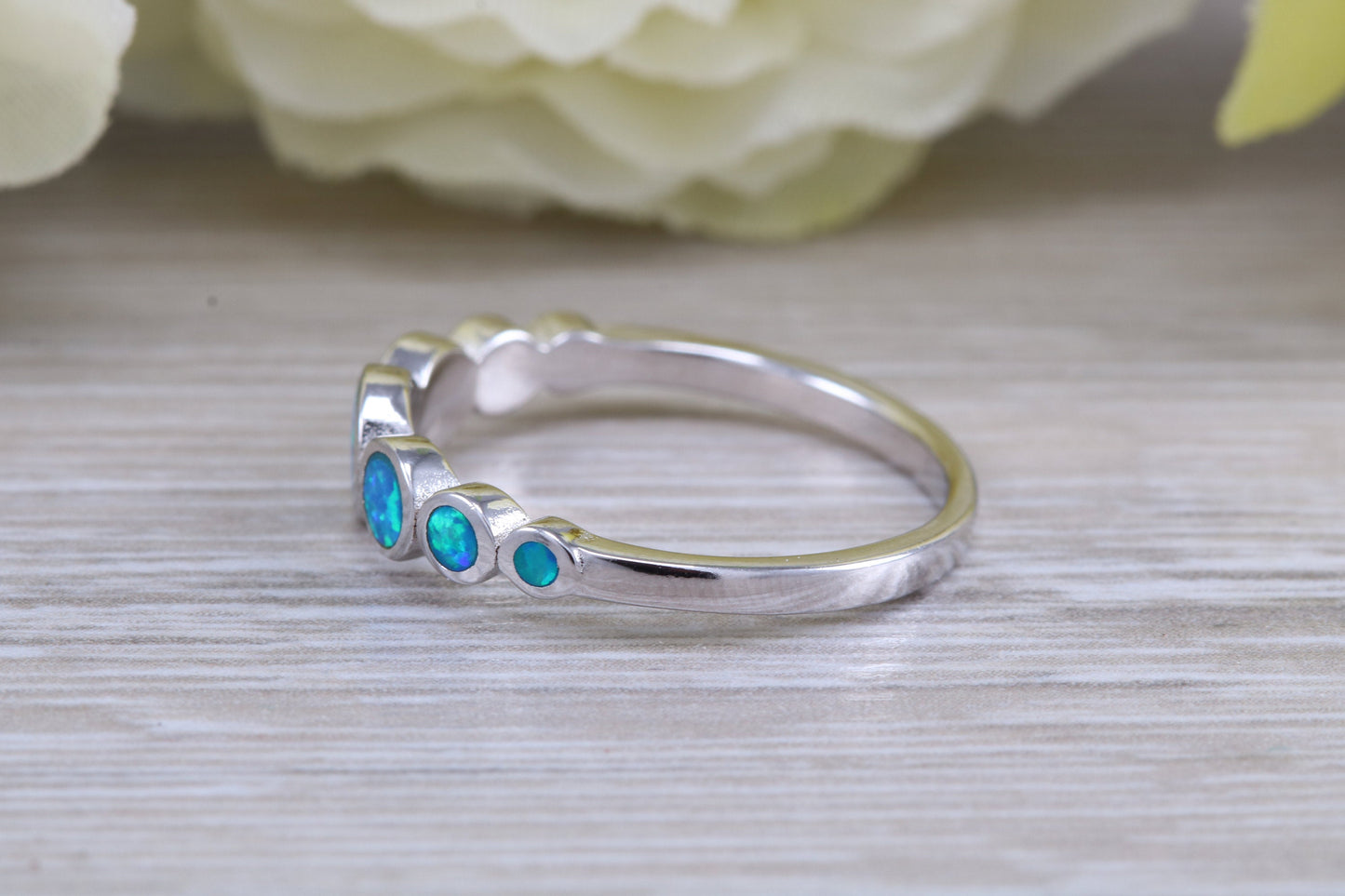 Fiery Blue Opal set bubble ring, solid sterling silver ring further rhodium plated for that platinum look