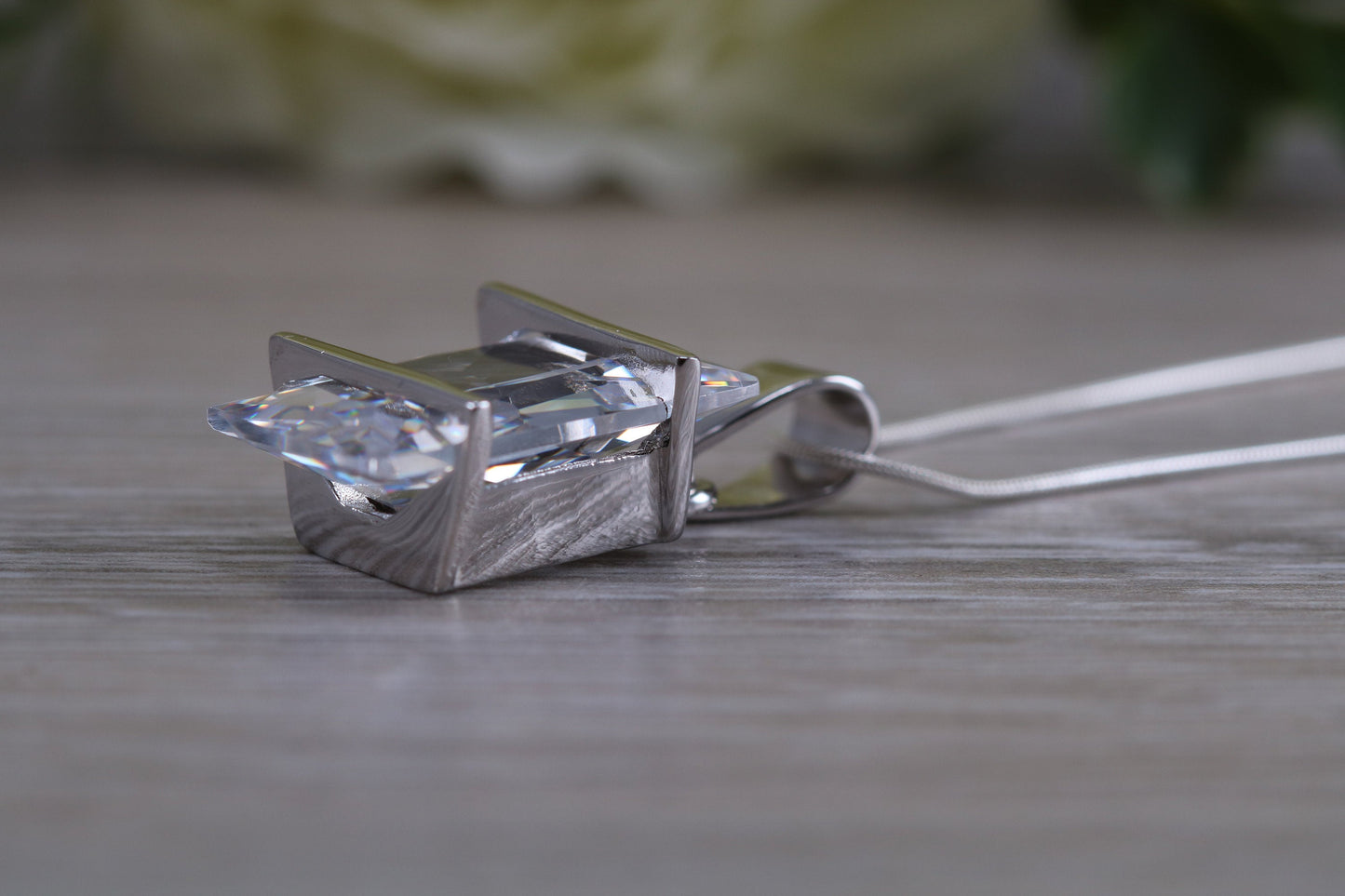 Large C Z set Sterling Silver Necklace
