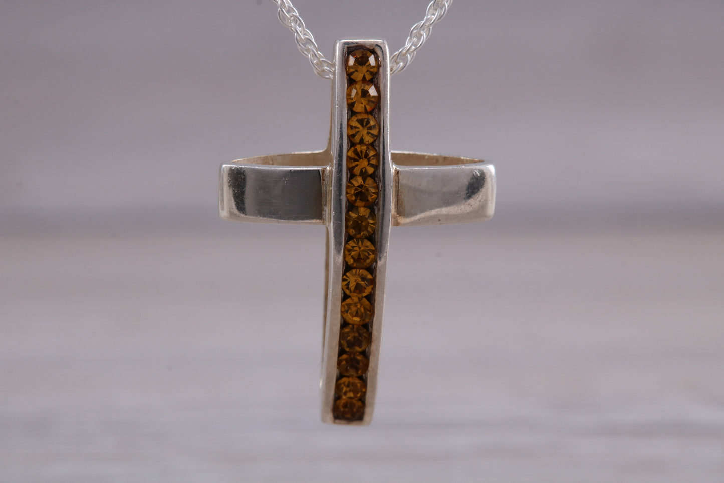 Sterling Silver Yellow C Z set Cross Necklace