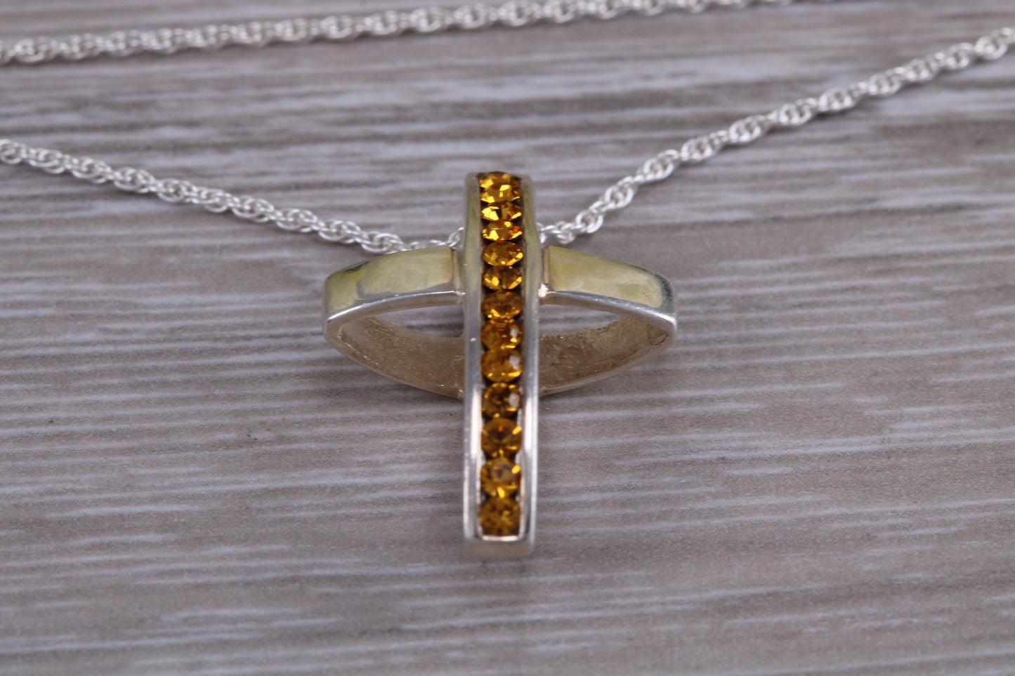 Sterling Silver Yellow C Z set Cross Necklace