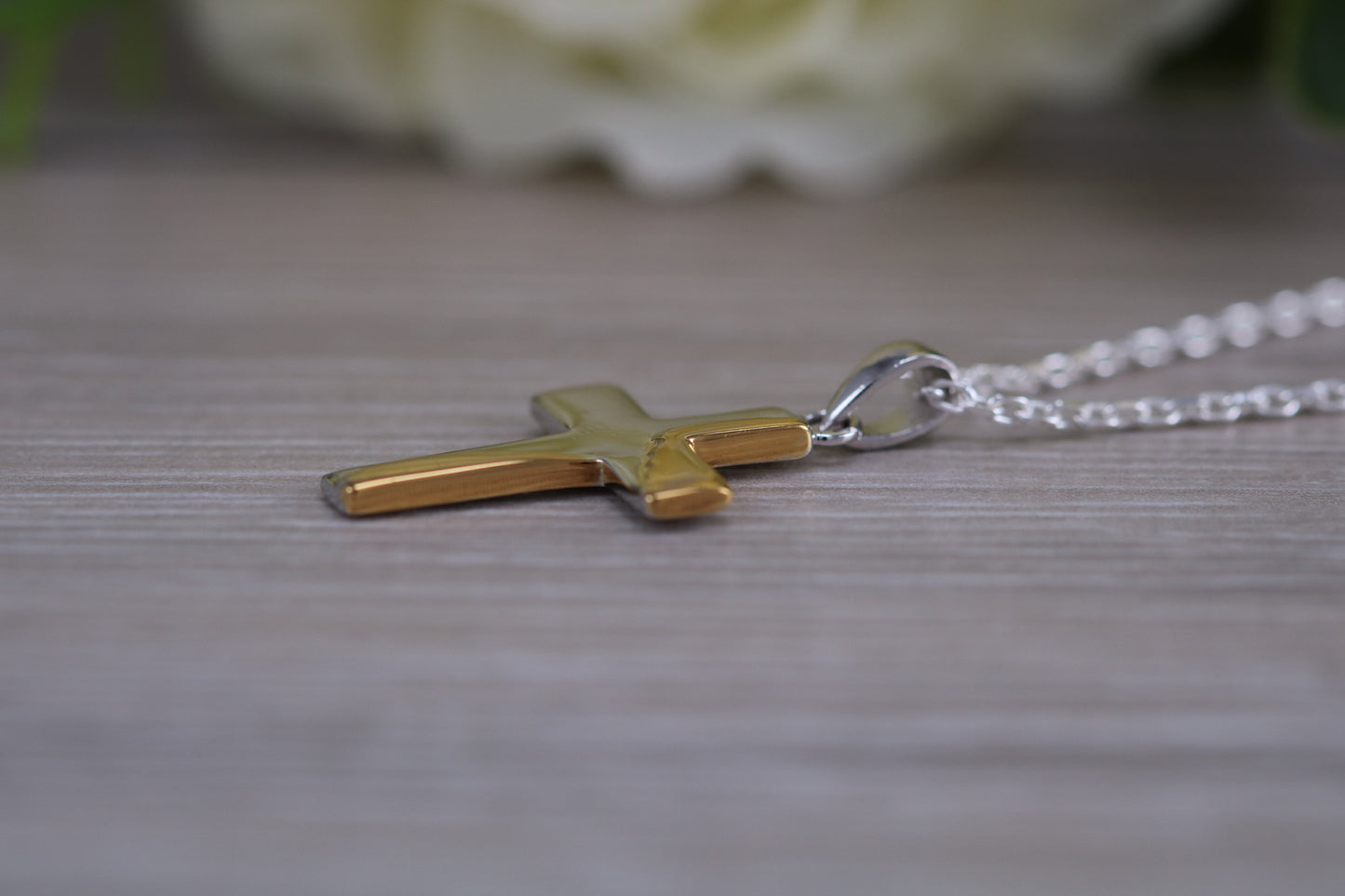 Sterling Silver Two Tone Cross Necklace