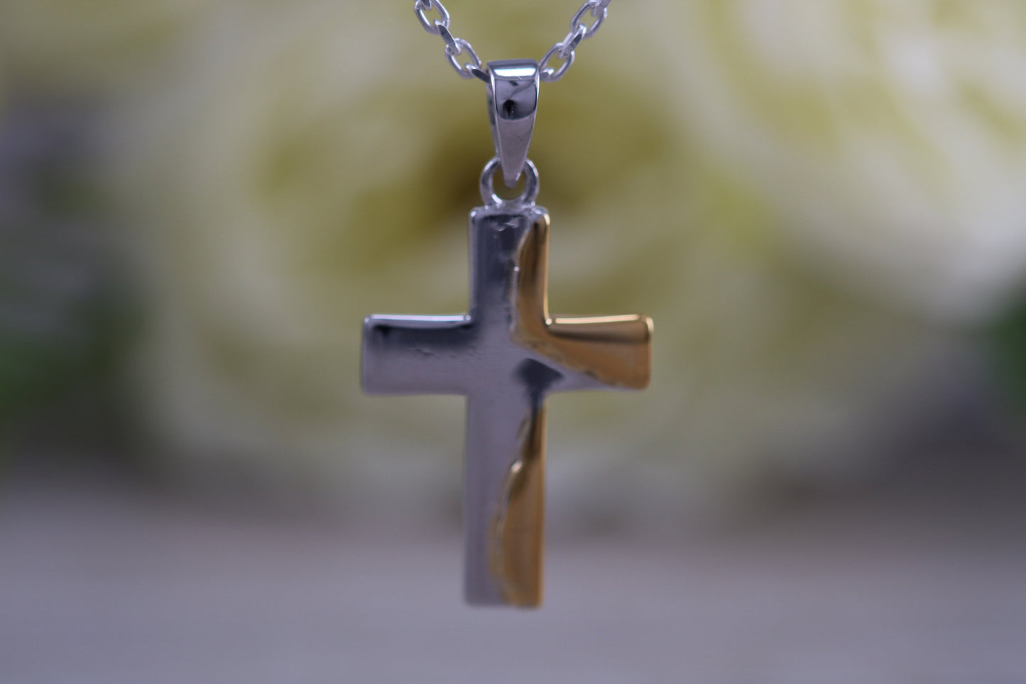Sterling Silver Two Tone Cross Necklace