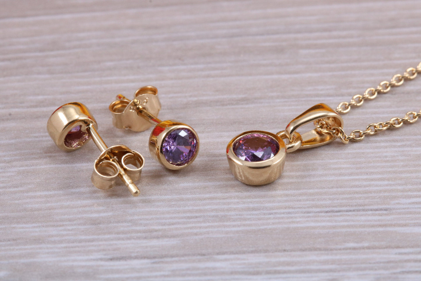 Sterling Silver Real Amethyst Stud Earrings and Matching Necklace