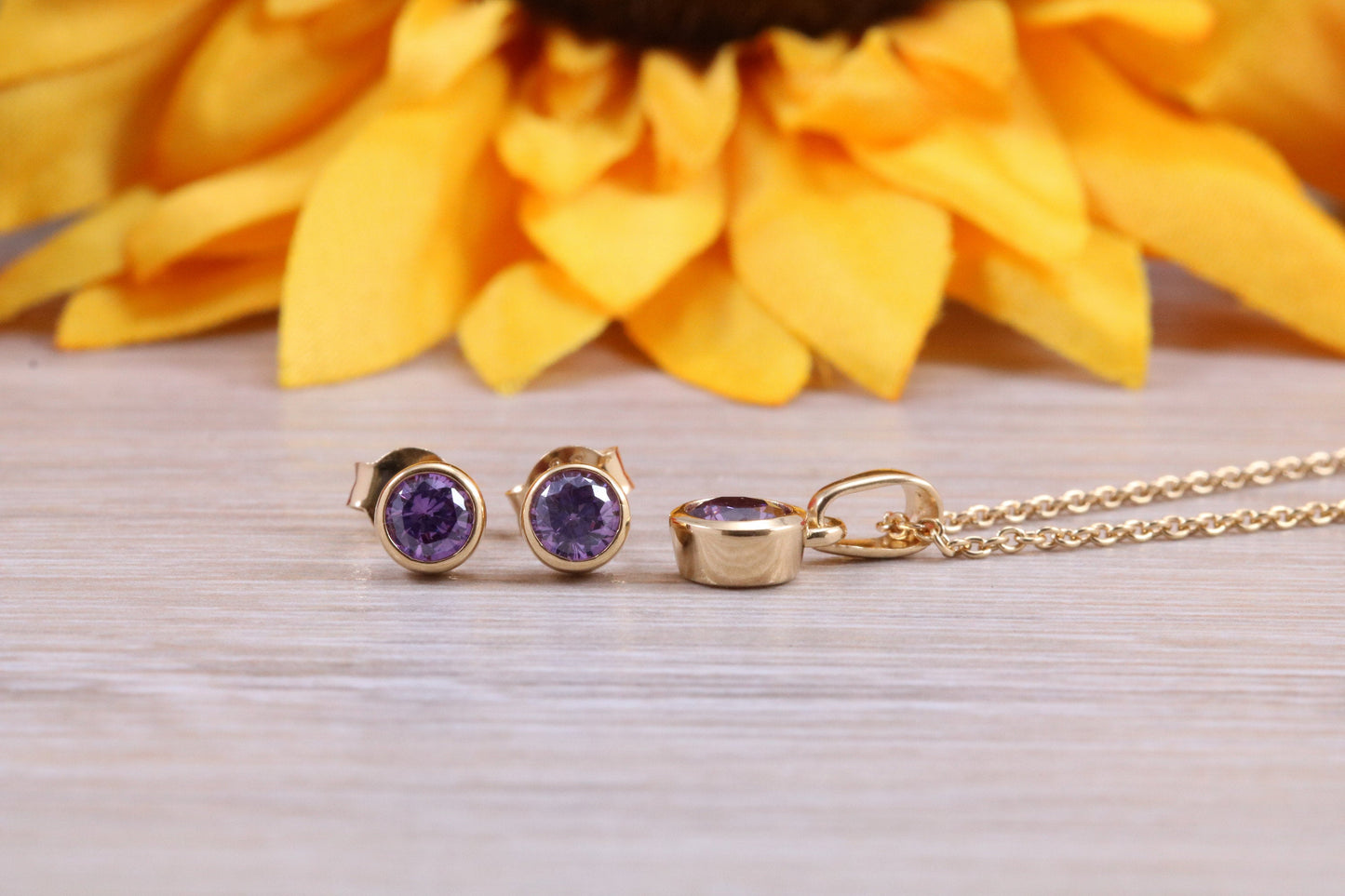 Sterling Silver Real Amethyst Stud Earrings and Matching Necklace