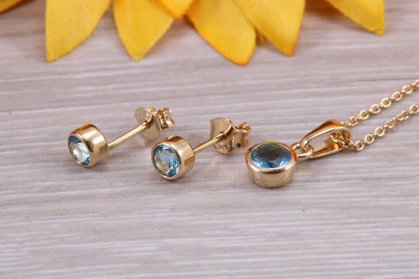 Sterling Silver Real Blue Topaz Earrings and Matching Necklace