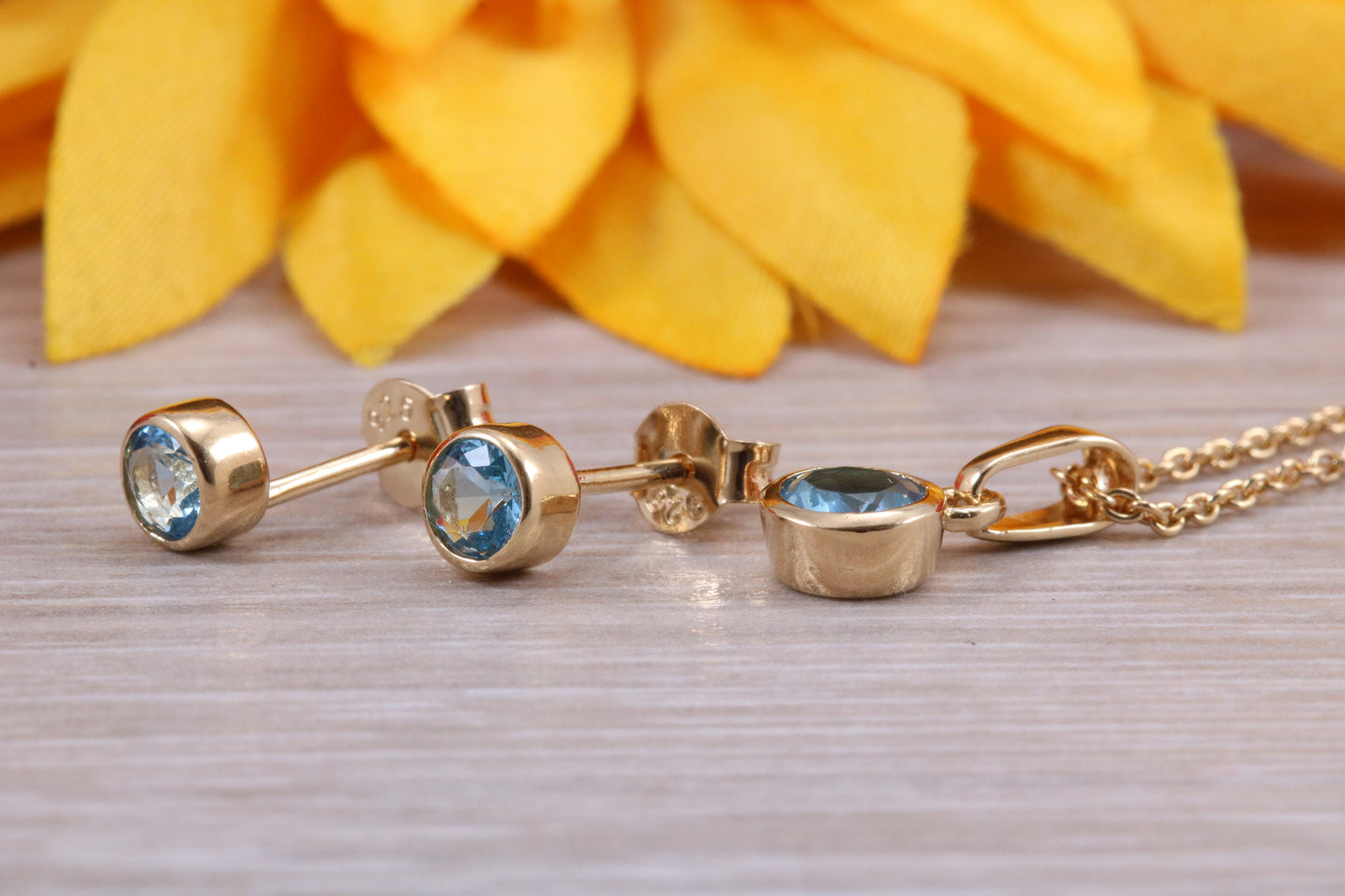 Sterling Silver Real Blue Topaz Earrings and Matching Necklace