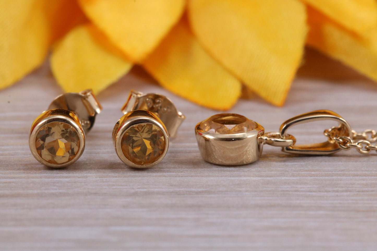 Sterling Silver Real Citrine Earrings and Matching Necklace