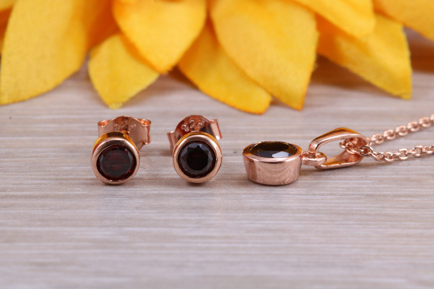 Sterling Silver Real Garnet Earrings and Matching Necklace