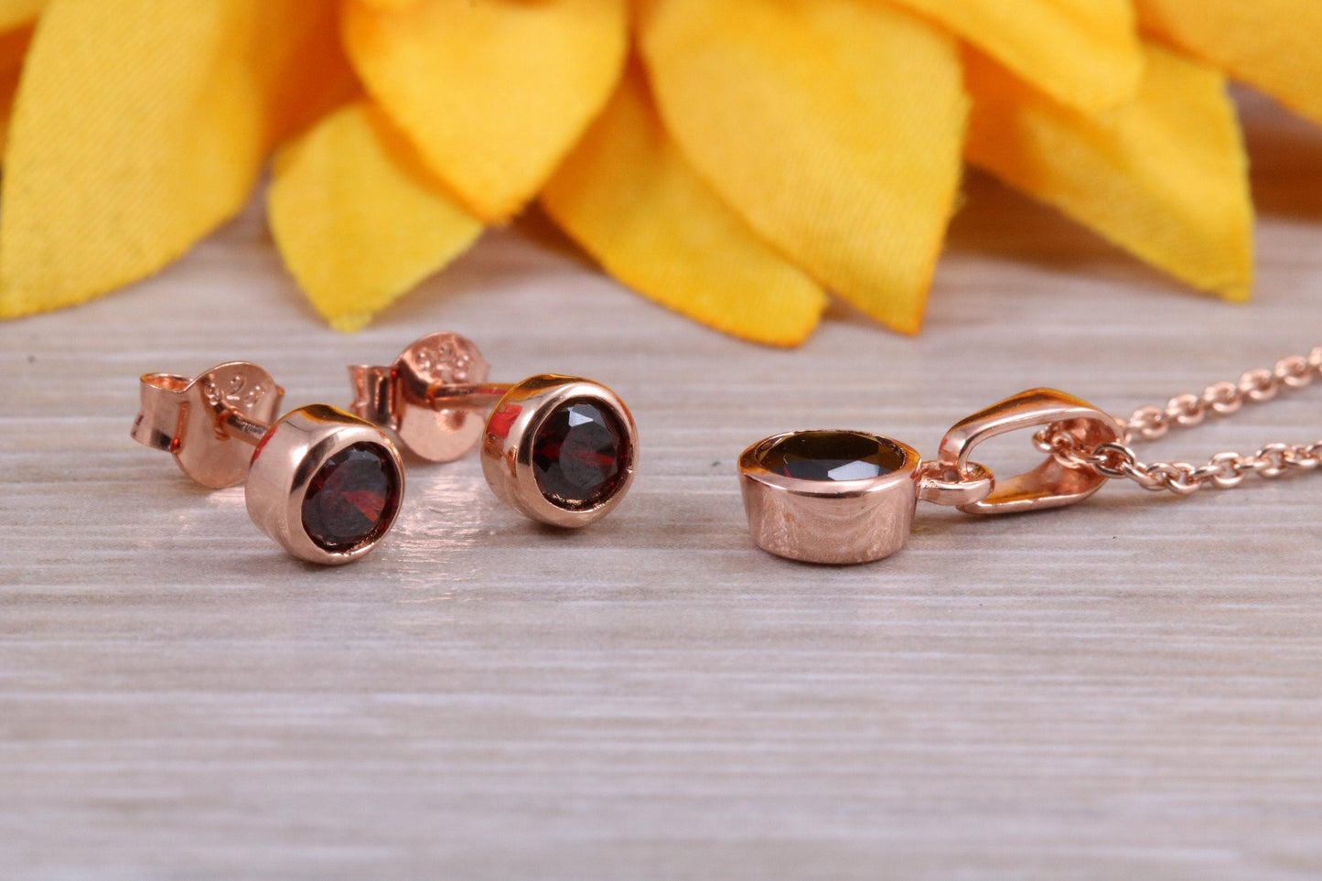 Sterling Silver Real Garnet Earrings and Matching Necklace