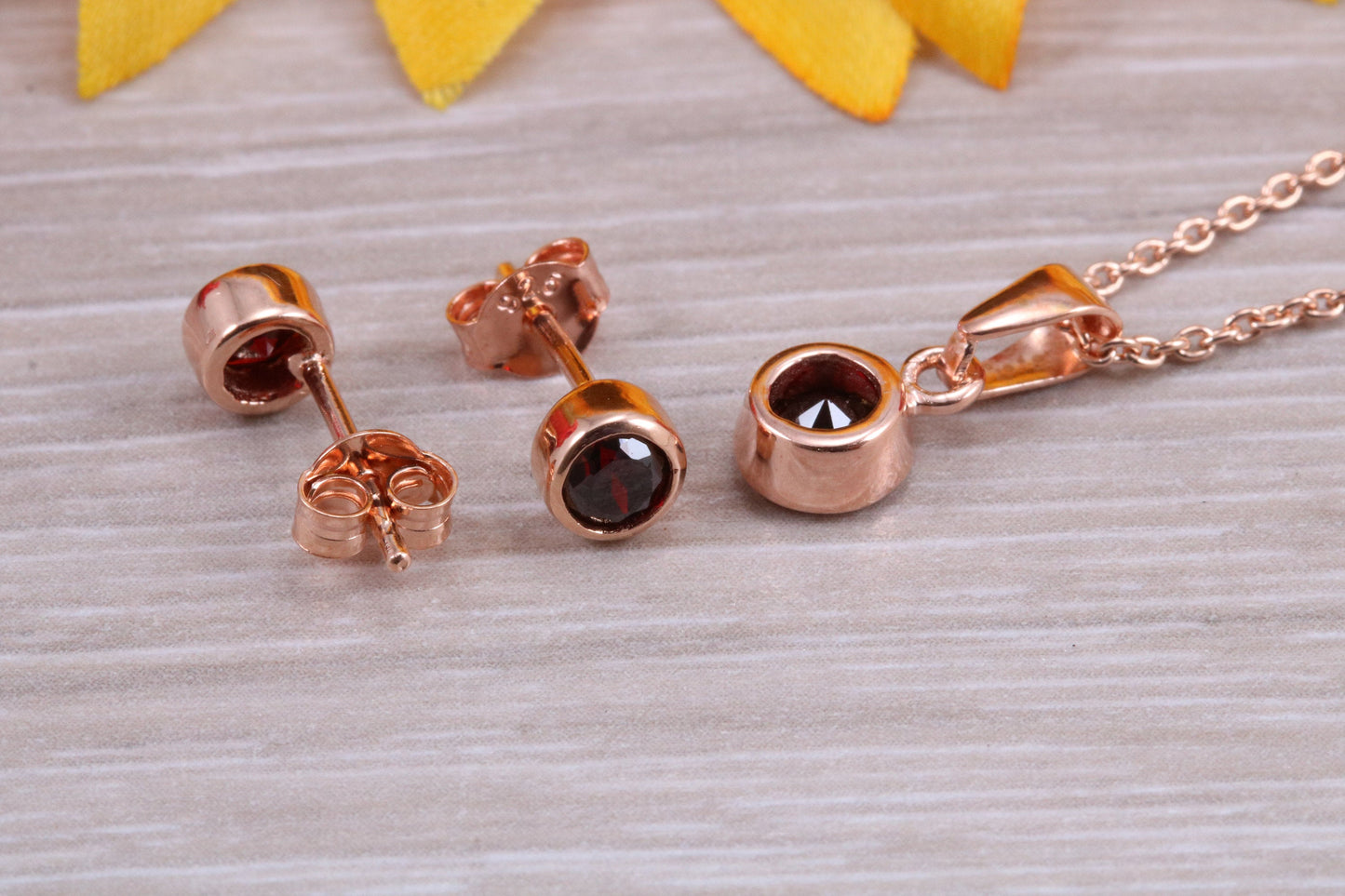 Sterling Silver Real Garnet Earrings and Matching Necklace