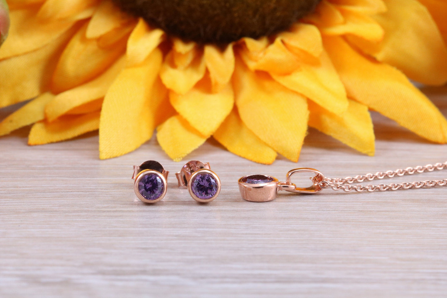 Sterling Silver Real Amethyst Earrings and Matching Necklace