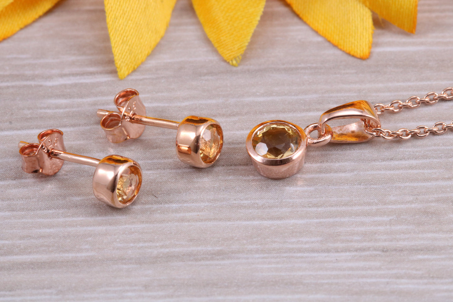 Sterling Silver Real Citrine Earrings and Matching Necklace
