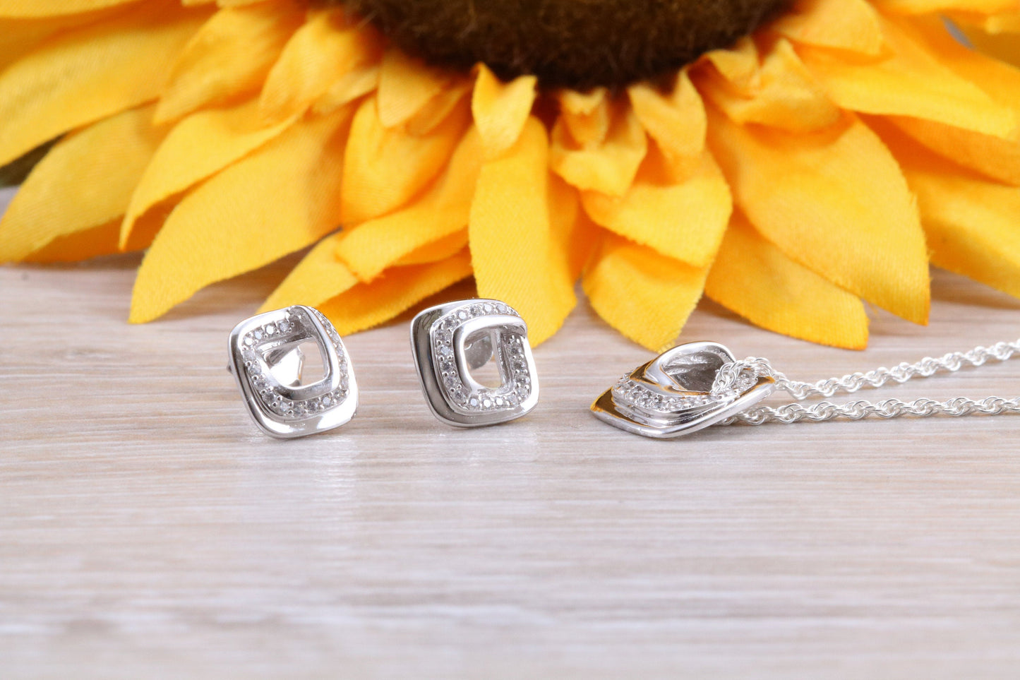 Sterling Silver Stud Earrings with Matching Necklace